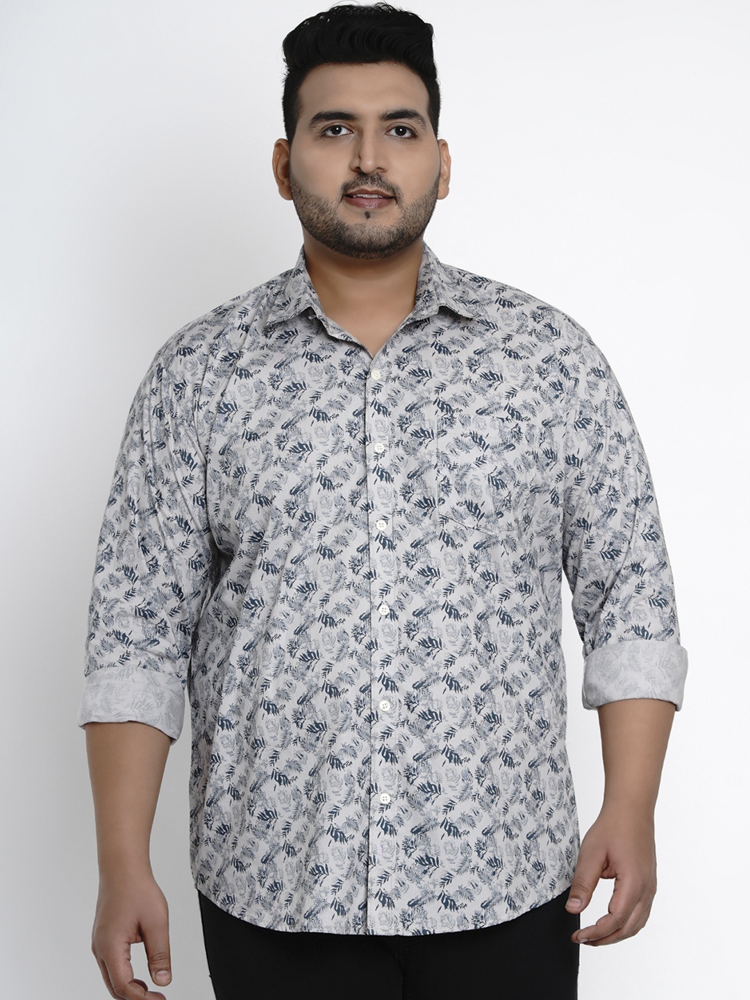

John Pride Men Grey & Blue Regular Fit Printed Casual Shirt