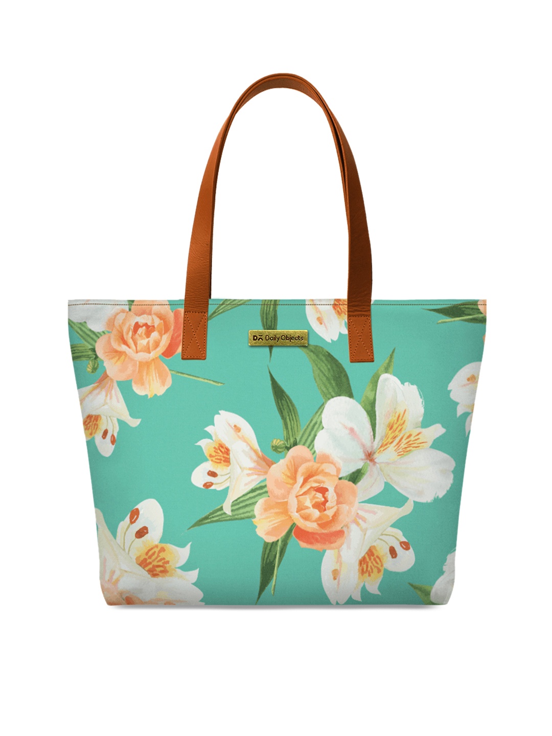 

DailyObjects Women Turquoise Blue & Peach Floral Printed Tote Bag