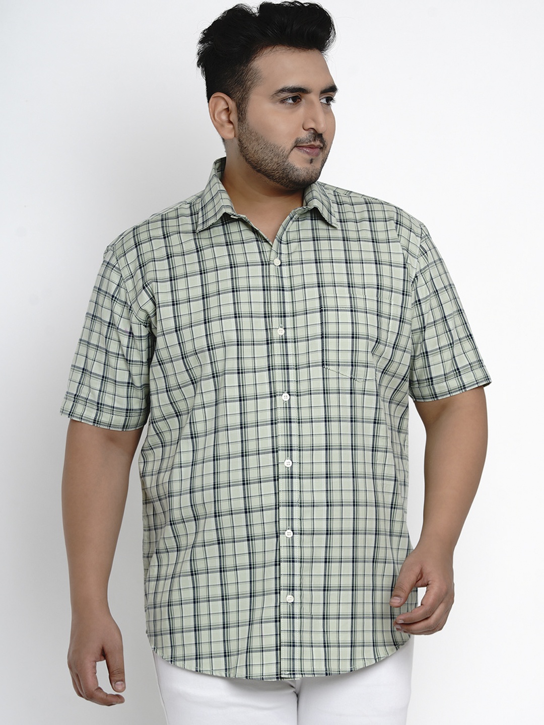 

John Pride Men Green & Black Regular Fit Checked Casual Shirt