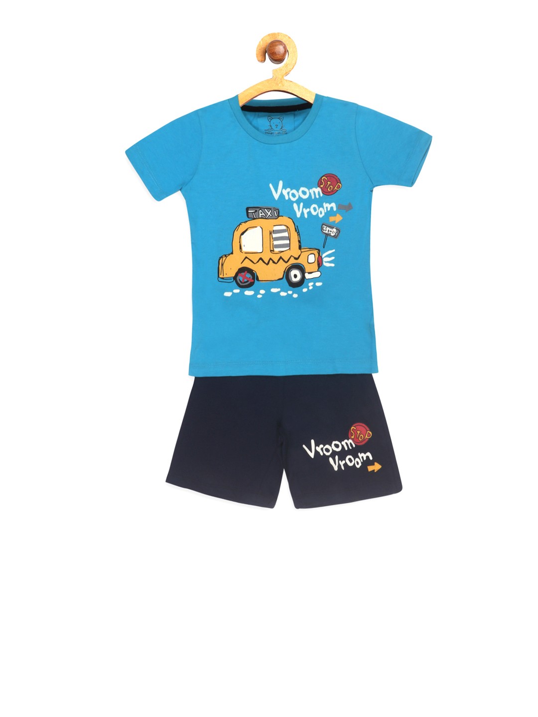 

Lazy Shark Boys Blue Printed T-shirt with Shorts
