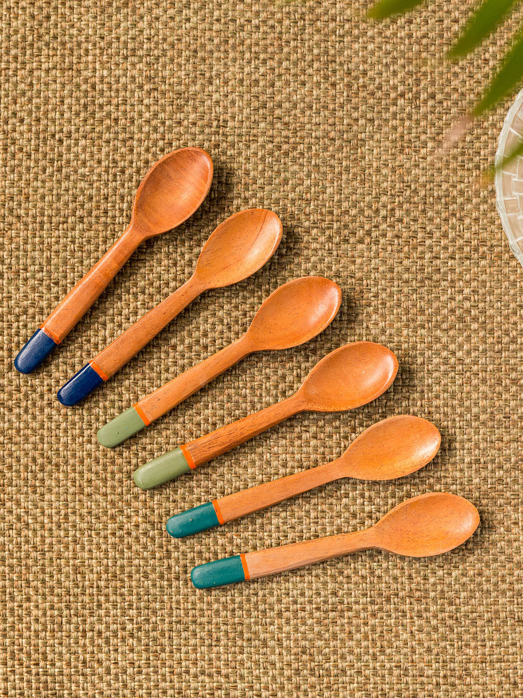 

ExclusiveLane Set Of 6 Hand-Painted The Peacock Neem Wood Teaspoons -4.8 Inch, Brown