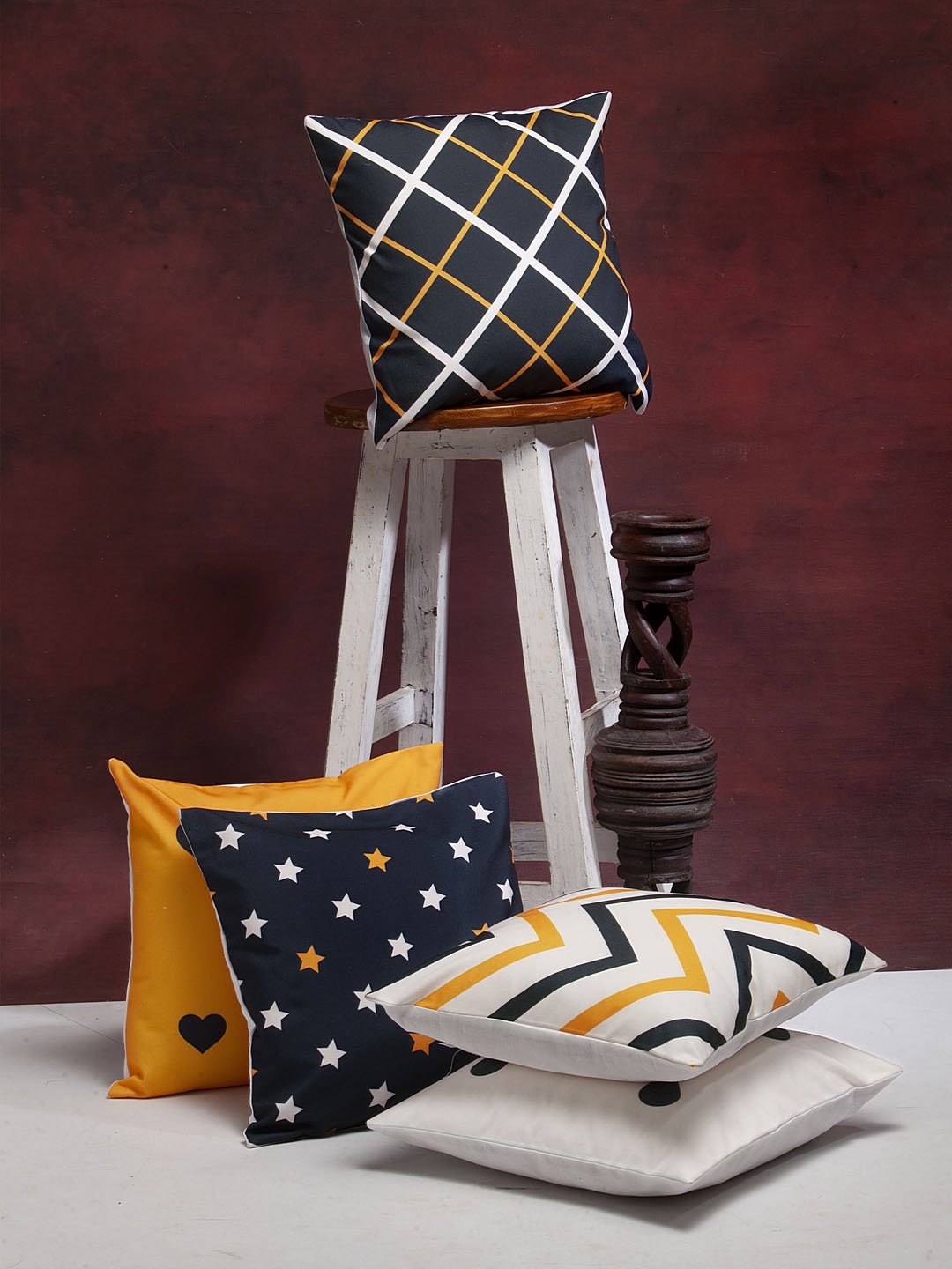 

Alina decor Multicoloured Set of 5 Geometric Square Cushion Covers, Multi