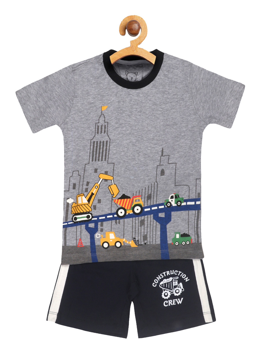 

Lazy Shark Boys Grey & Navy Blue Printed T-shirt with Shorts