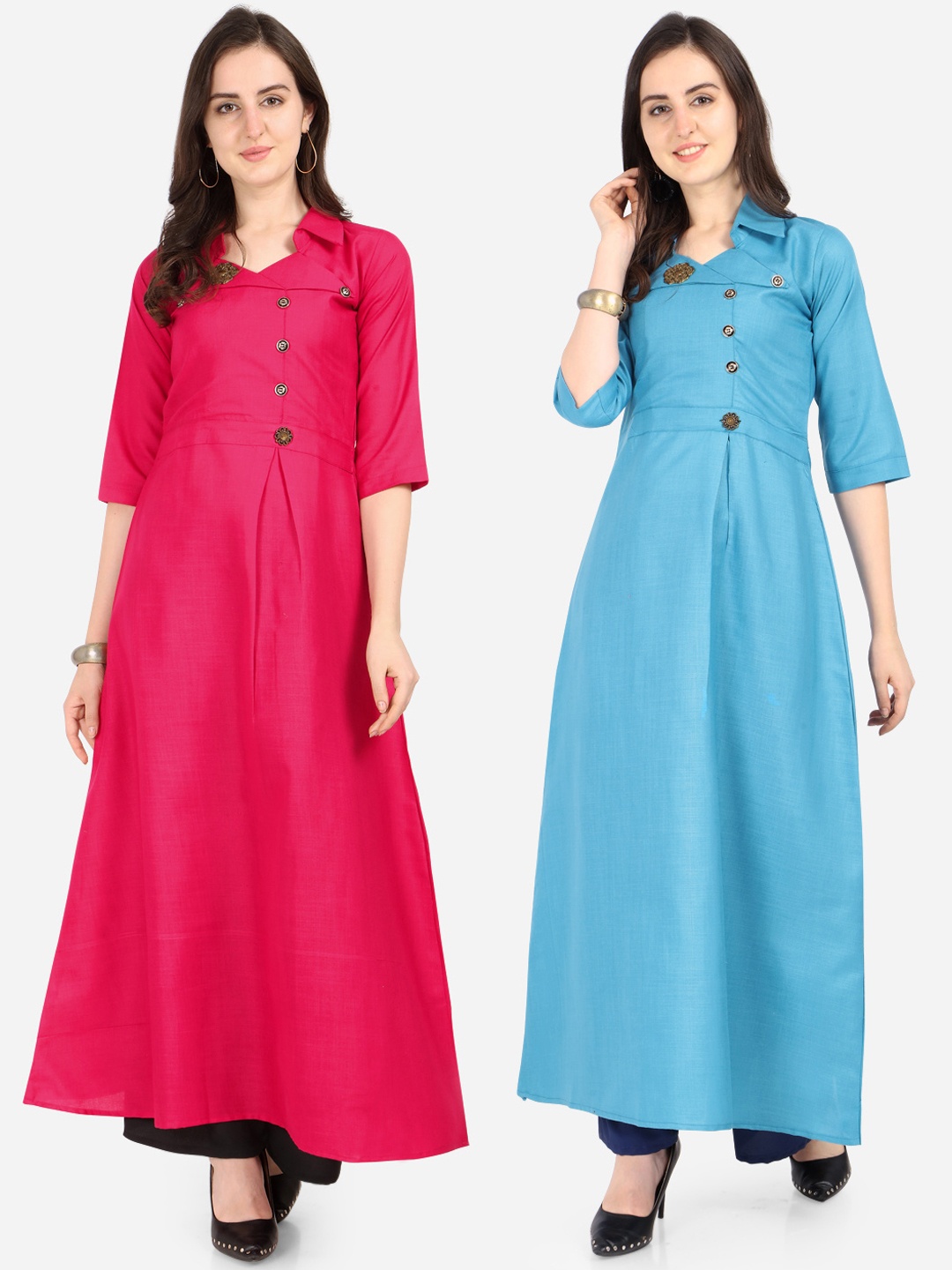 

Silk Bazar Women Pack Of 2 Solid A-Line Kurtas, Pink