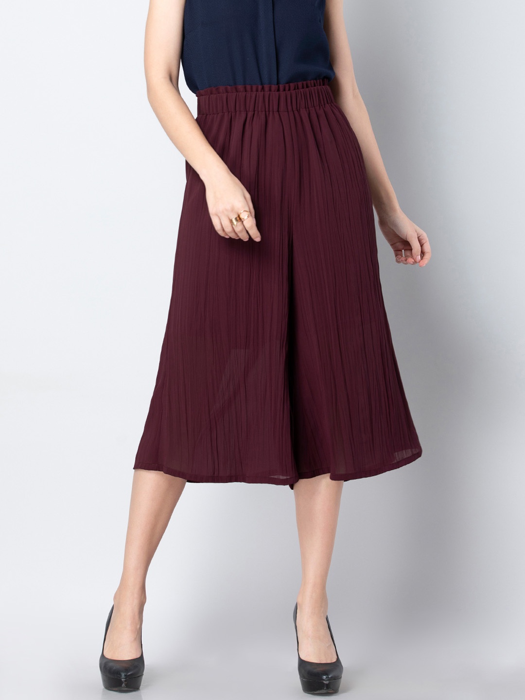 

FabAlley Women Purple Flared Solid Culottes