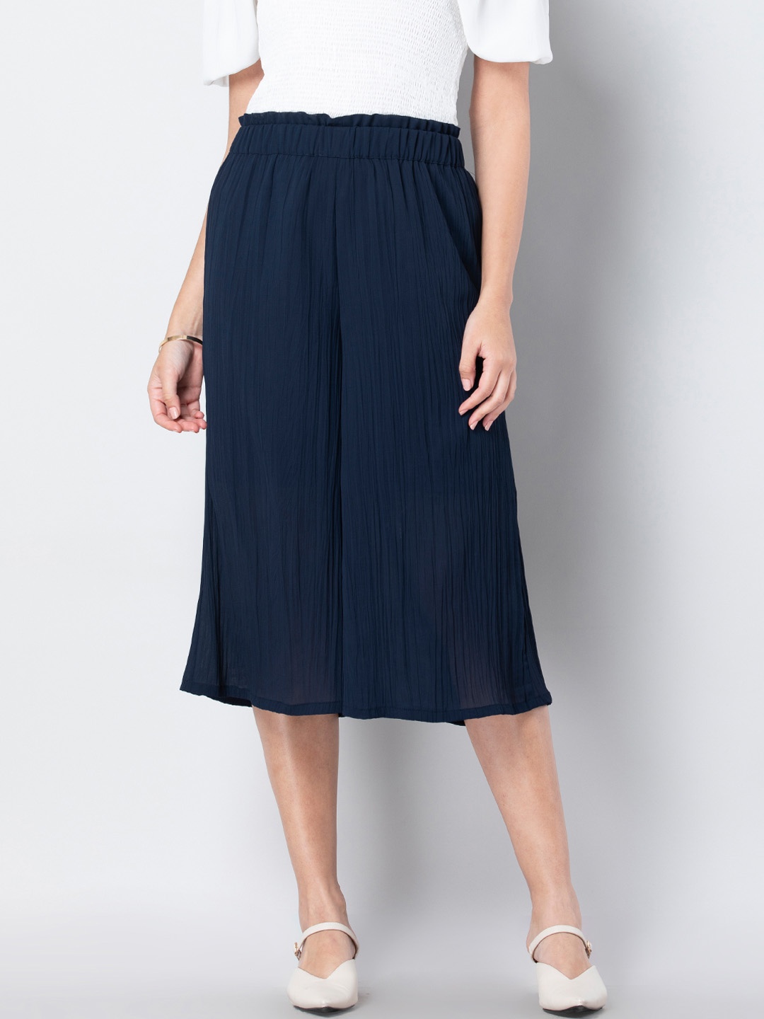 

FabAlley Women Blue Flared Solid Culottes