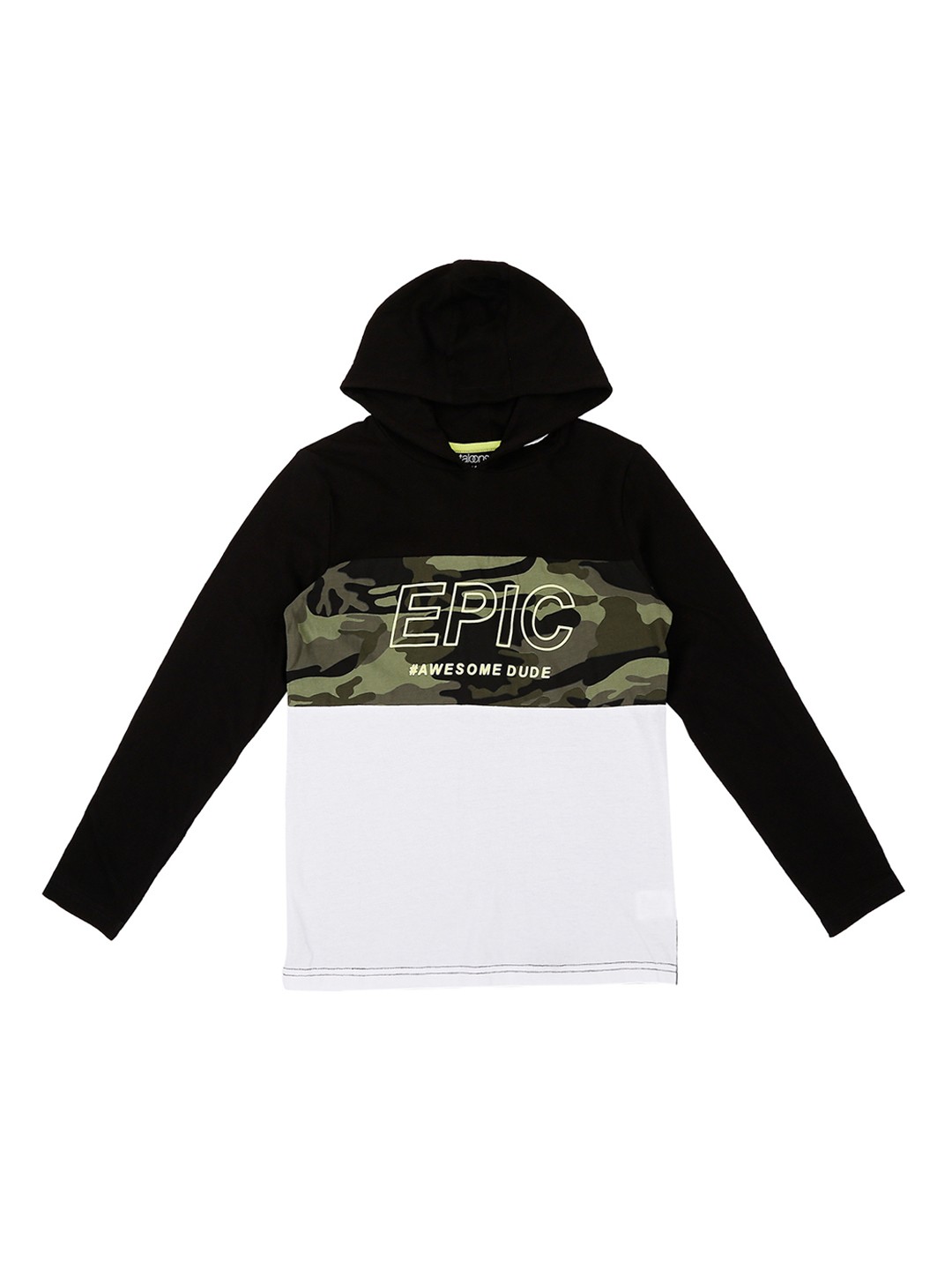 

Pantaloons Junior Boys Black White Colourblocked Hood Pure Cotton T-shirt