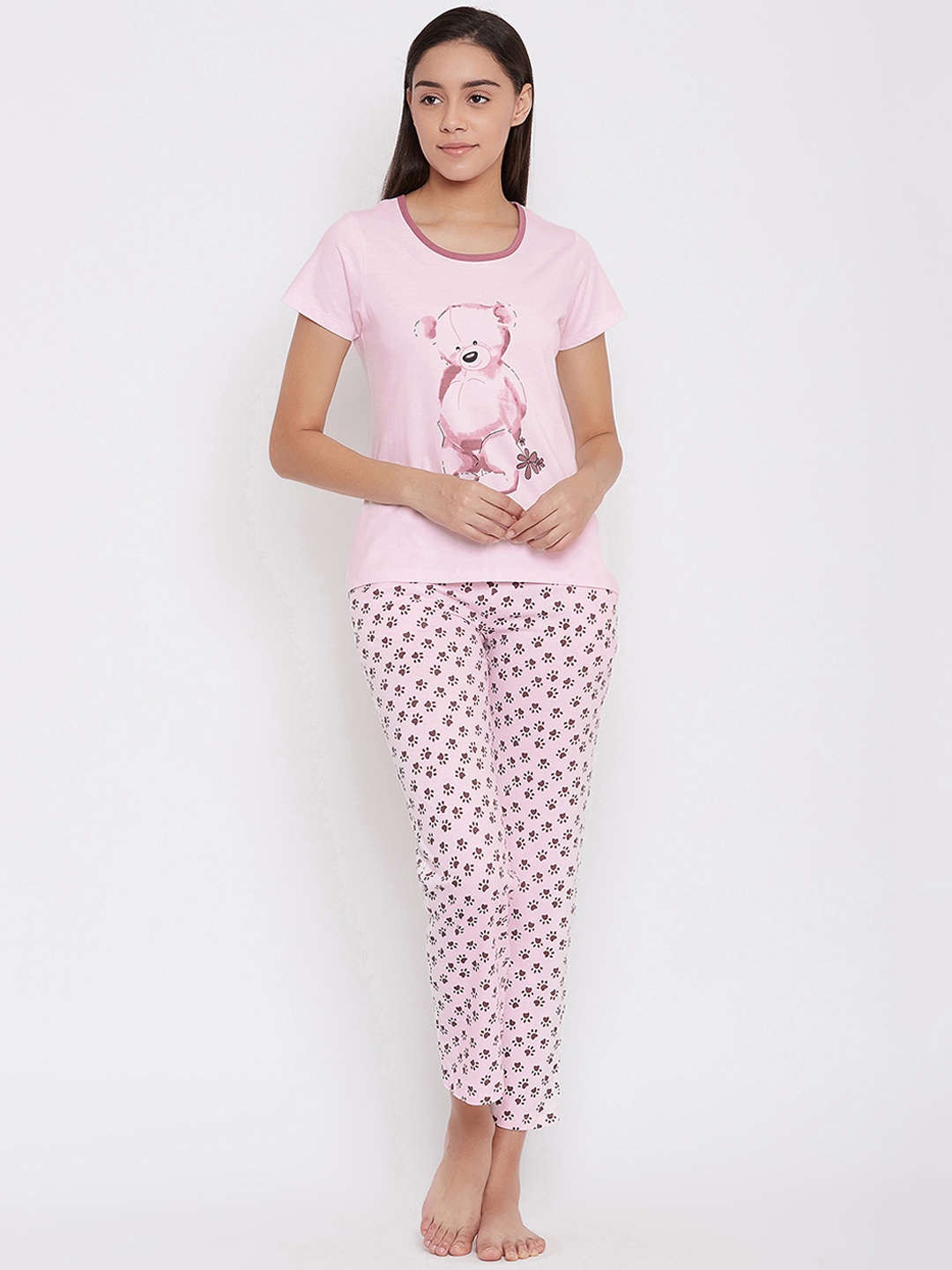 

Clovia Women Pink Printed Night suit