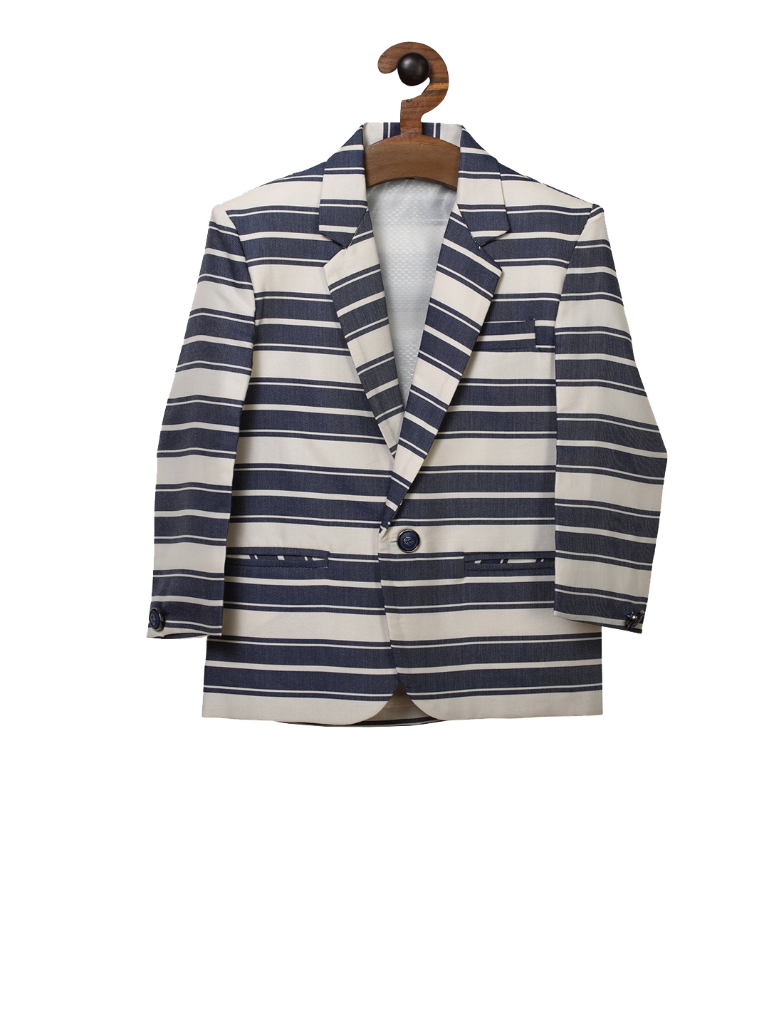 

RIKIDOOS Boys Navy Blue & Off-White Striped Single-Breasted Casual Blazer