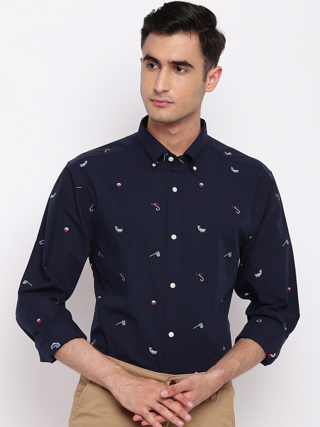 

GANT Men Navy Blue Slim Fit Printed Casual Shirt