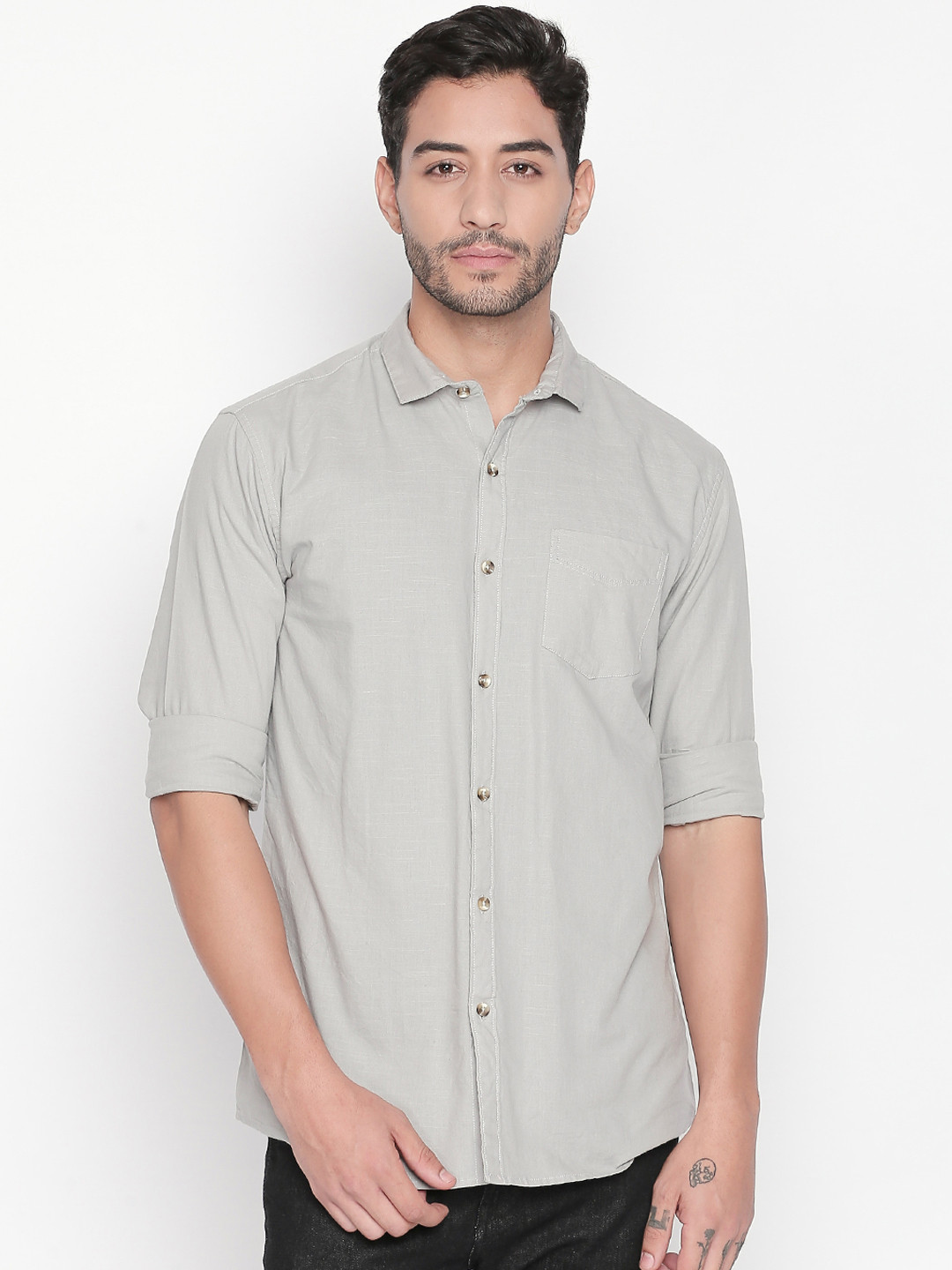 

ROLLER FASHIONS Men Grey Slim Fit Solid Casual Shirt