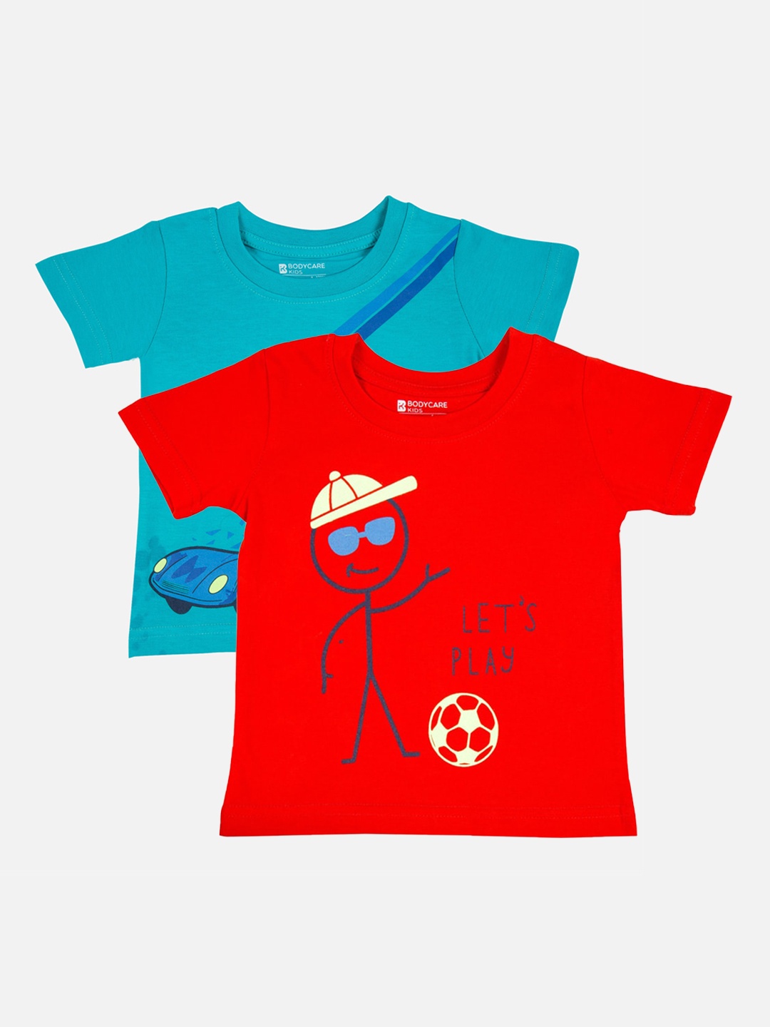 

Bodycare First Boys Pack Of 2 Printed V-Neck T-shirt, Red