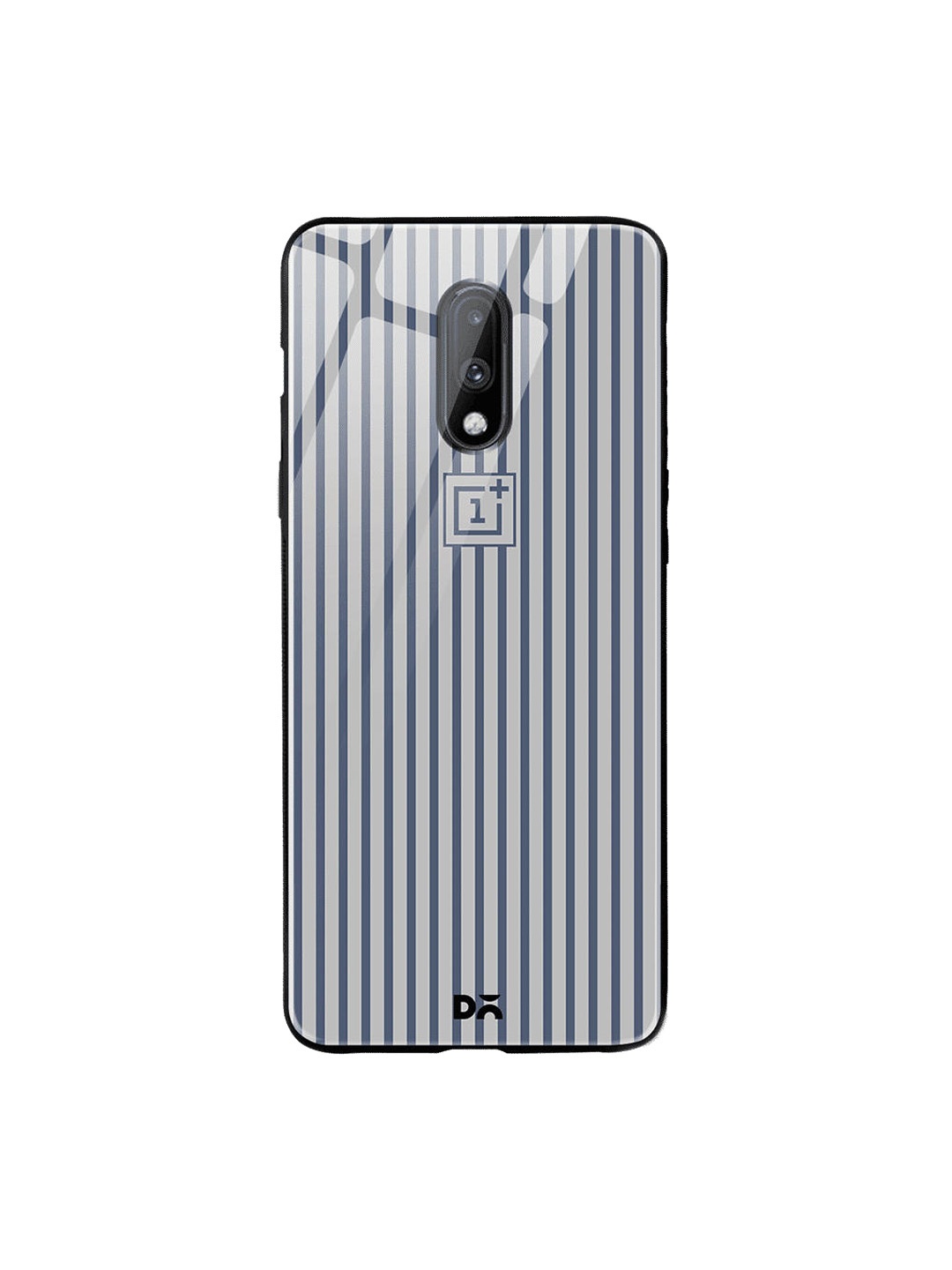 DailyObjects Grey & Blue Stripes OnePlus 7 Glass Cover