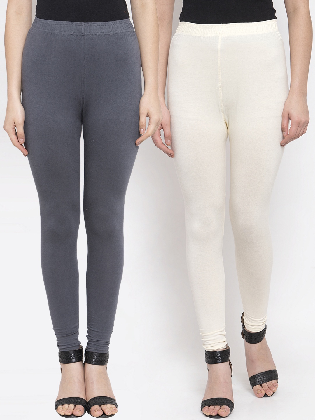

TAG 7 Women Pack Of 2 Solid Churidar-Length Leggings, Off white