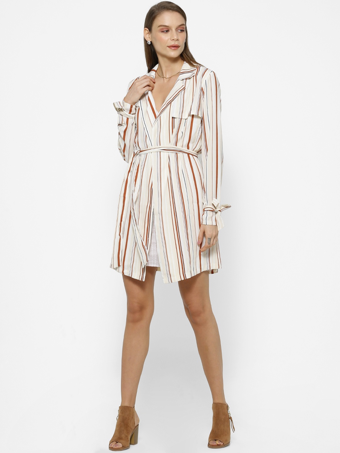 FOREVER 21 Women Multicoloured Striped Open Front Jacket, Multi