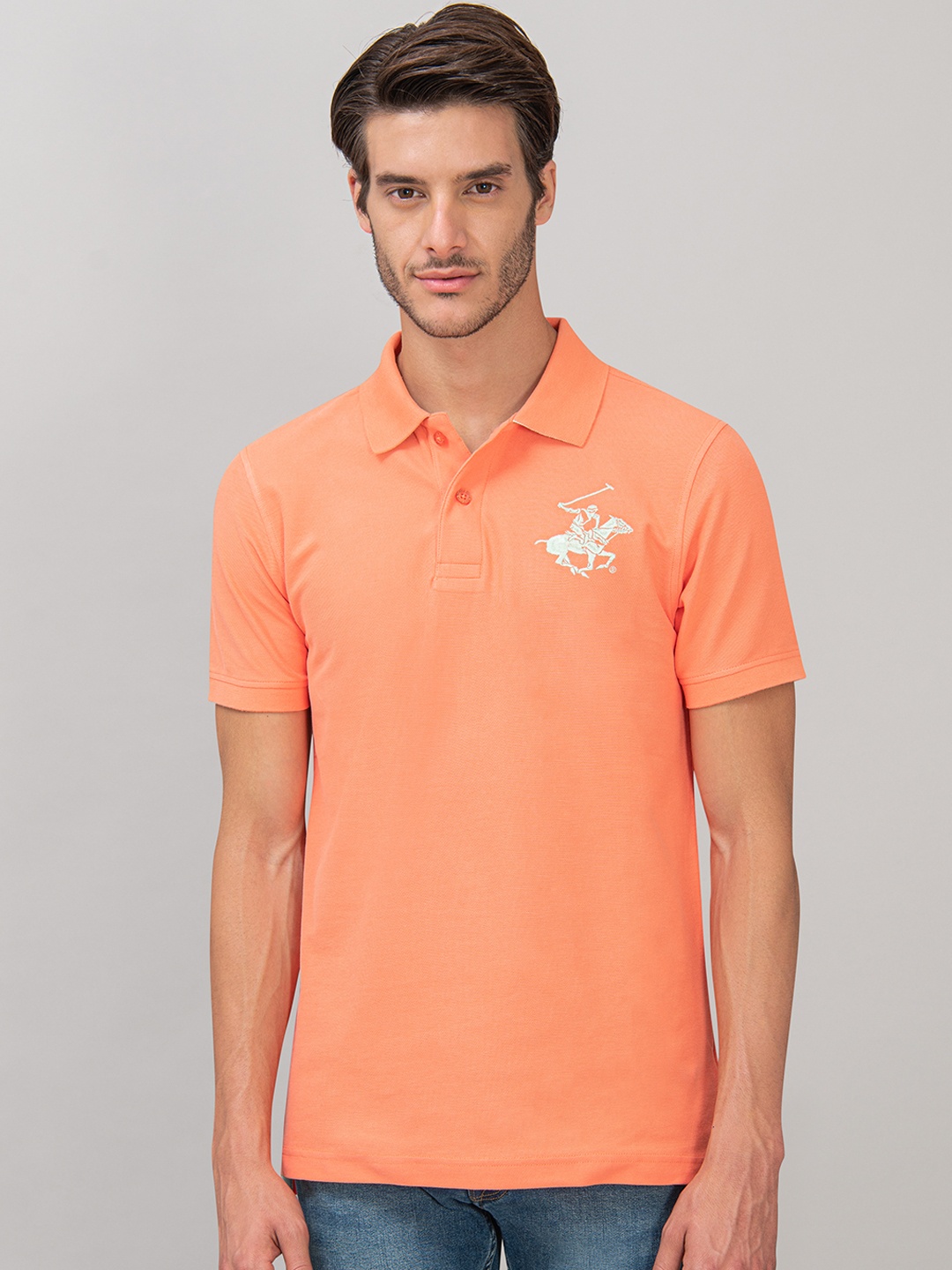 Beverly Hills Polo Club Men Orange Solid Polo Collar T-shirt