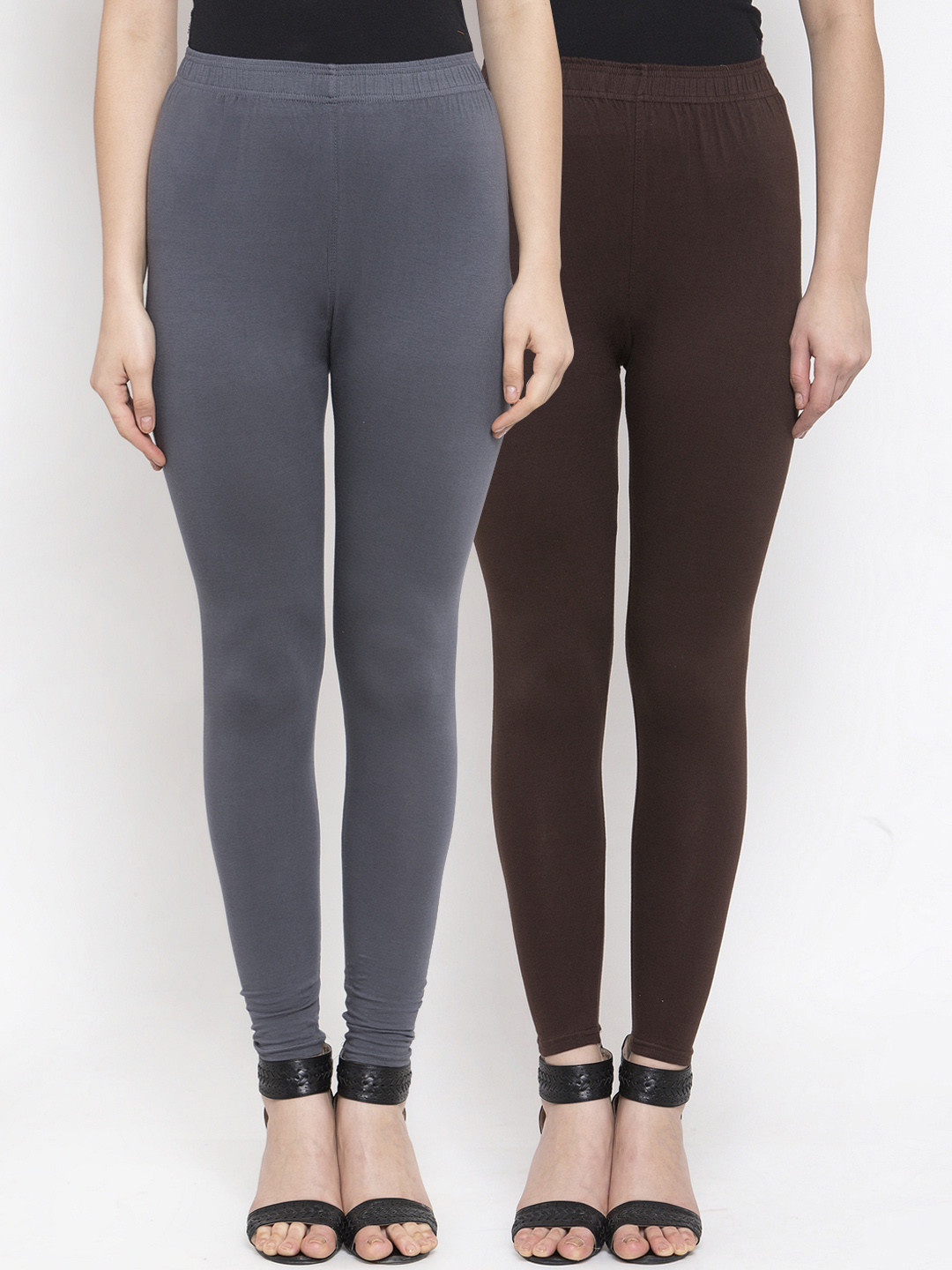 

TAG 7 Women Pack Of 2 Solid Leggings, Grey