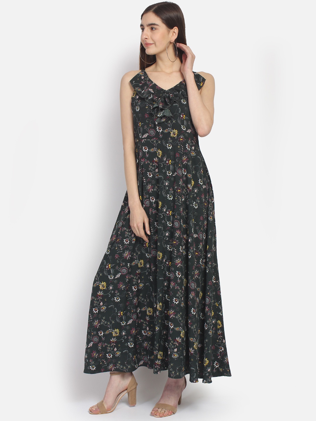 

Yaadleen Women Green Printed A-Line Dress