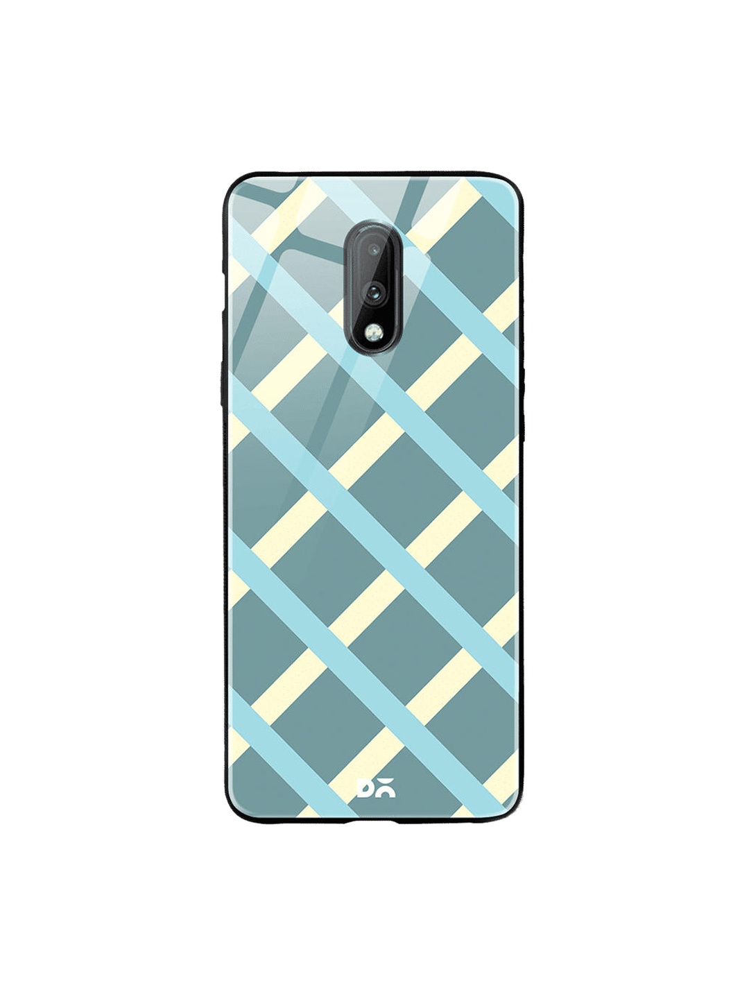 

DailyObjects Teal Blue & White Diagonal Checks OnePlus 7 Glass Case