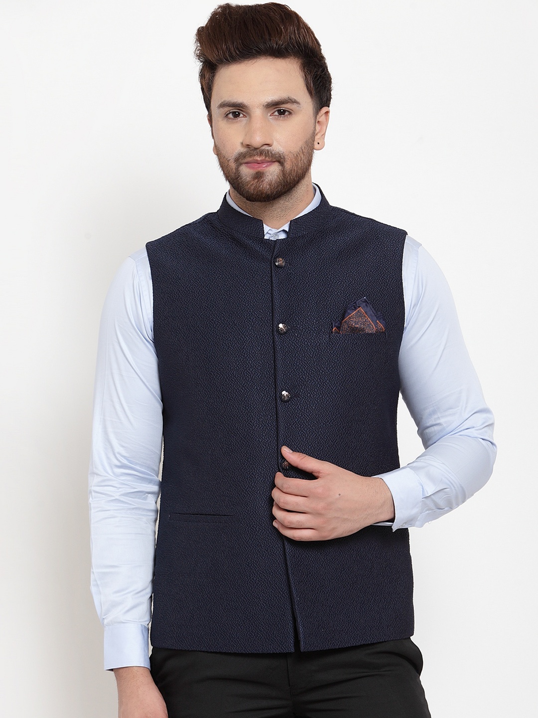 Maxence Men Navy Blue Designer Nehru Jacket