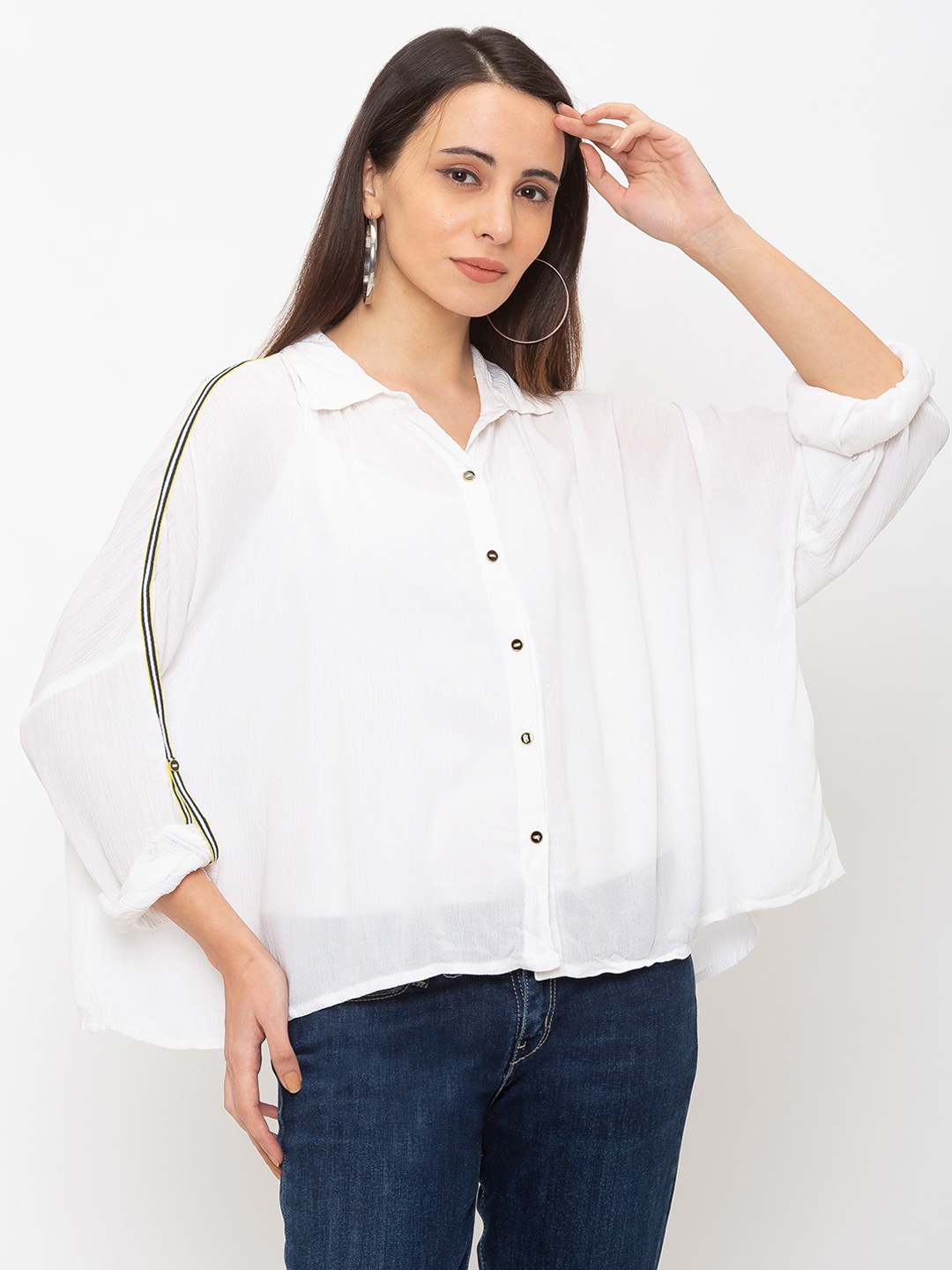 

Globus Women White Regular Fit Striped Casual Shirt