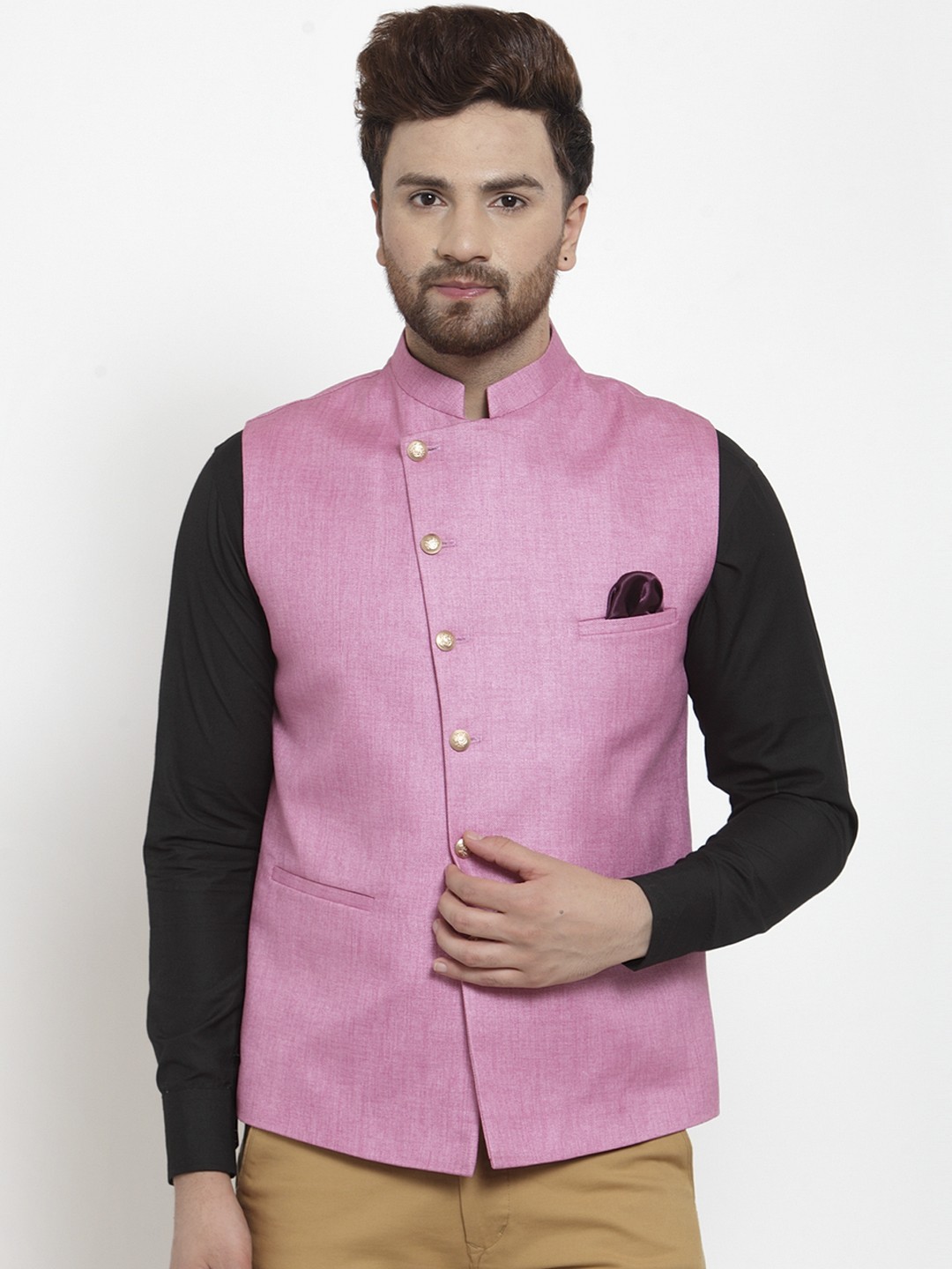 

MAXENCE Men Pink Solid Slim Fit Nehru Jacket