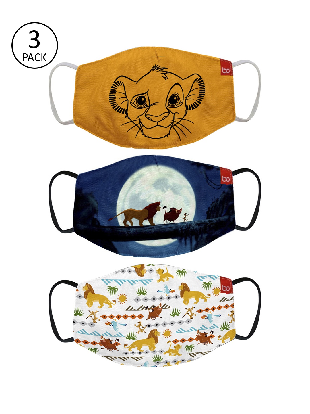 

BonOrganik Kids Pack Of 3 2 Ply Lion King Printed Cloth Mask, Orange