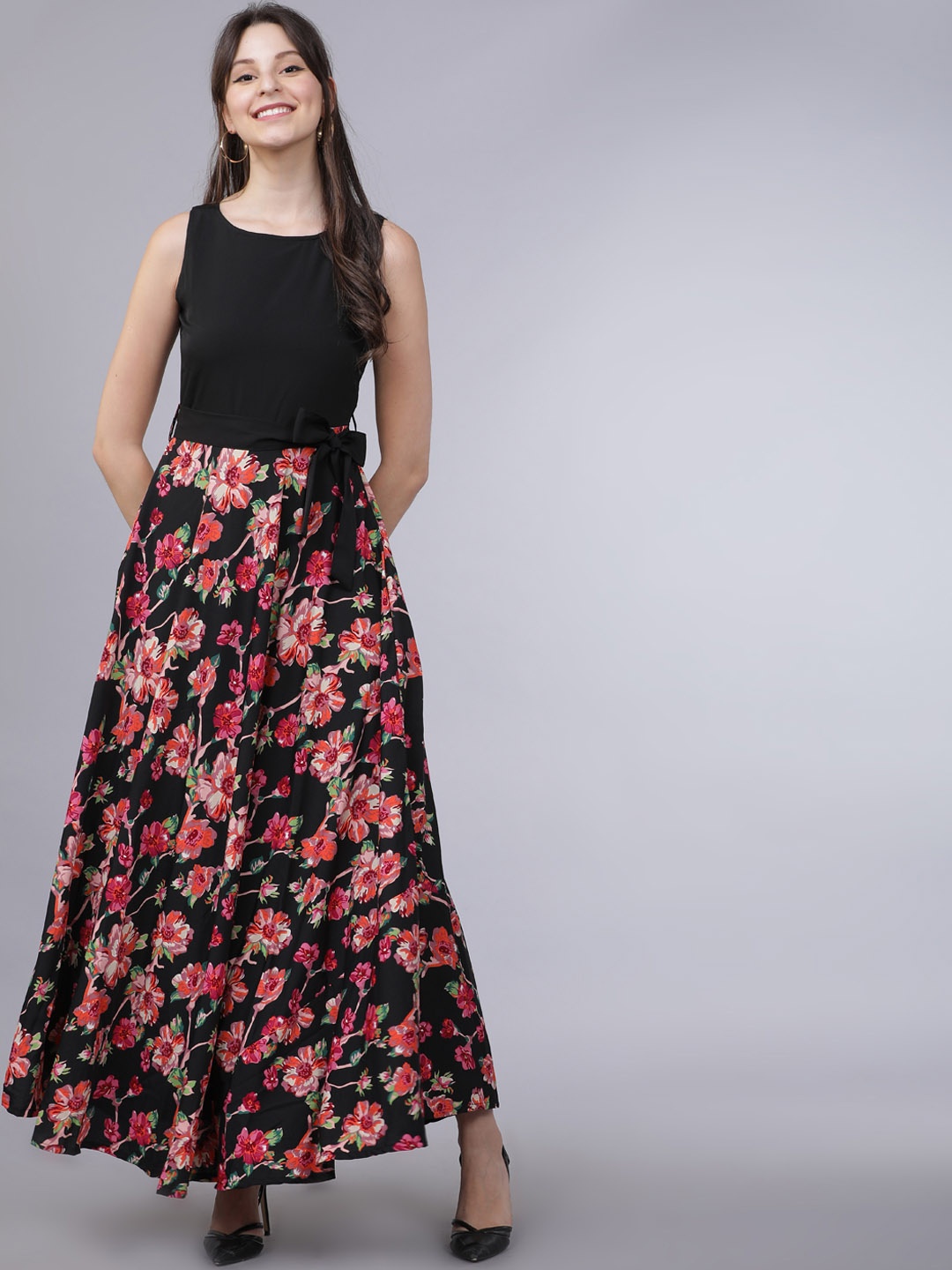 

Tokyo Talkies Women Black Printed Maxi Dress