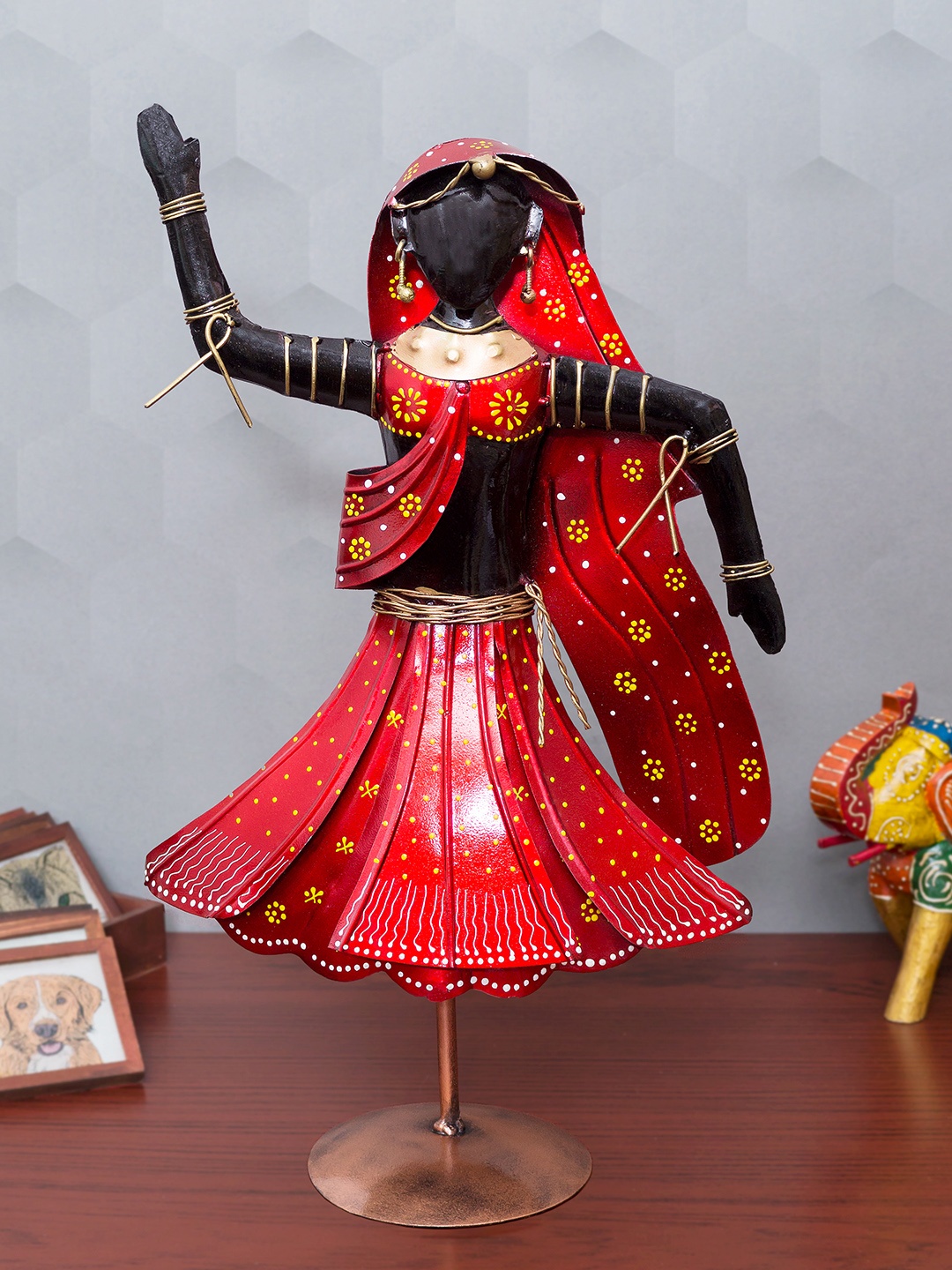 Golden Peacock Red & Black Handcrafted Dancing Lady Figurine