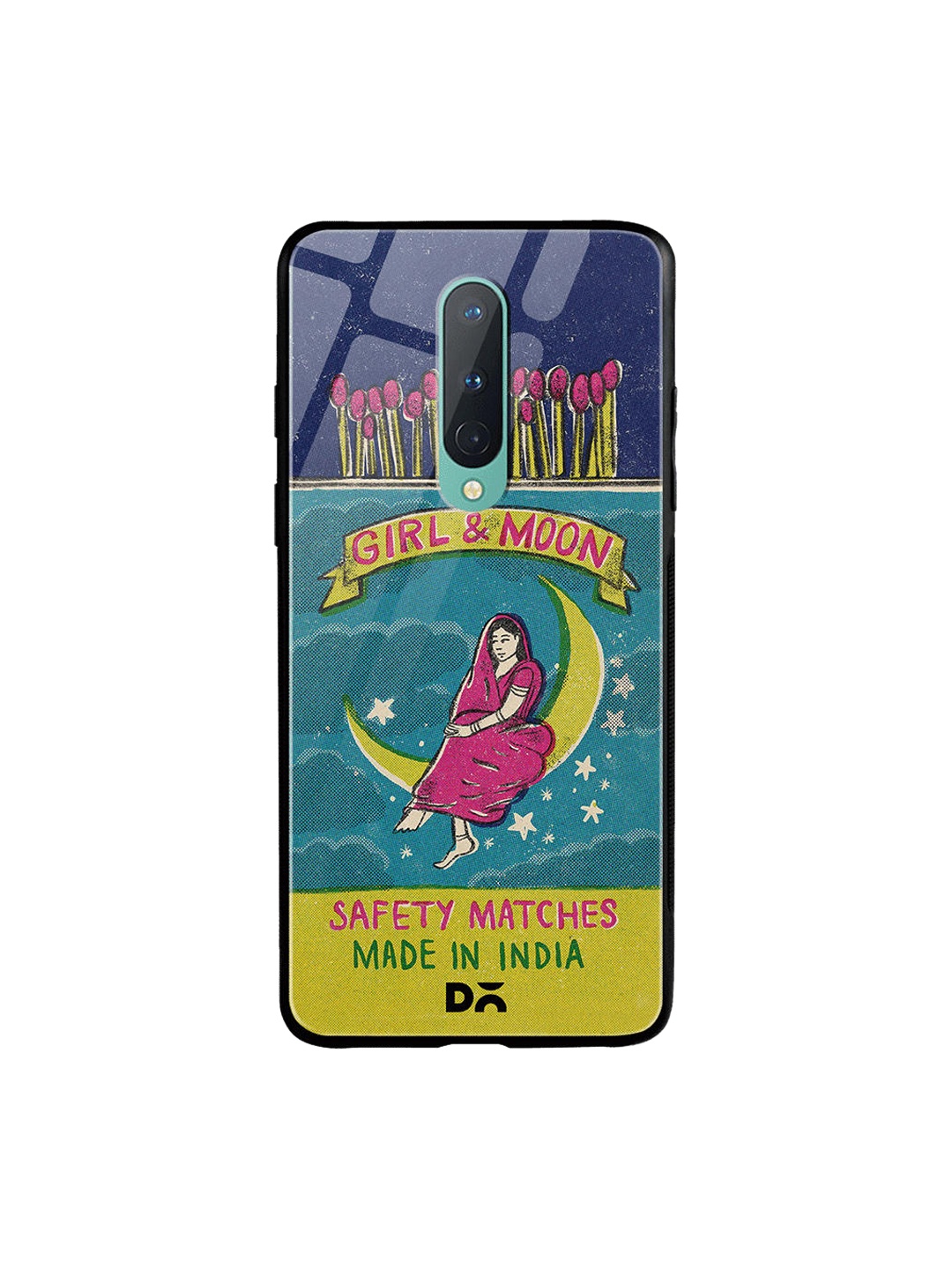 DailyObjects Blue & Pink Moon Girl Matchbox OnePlus 8 Glass Case