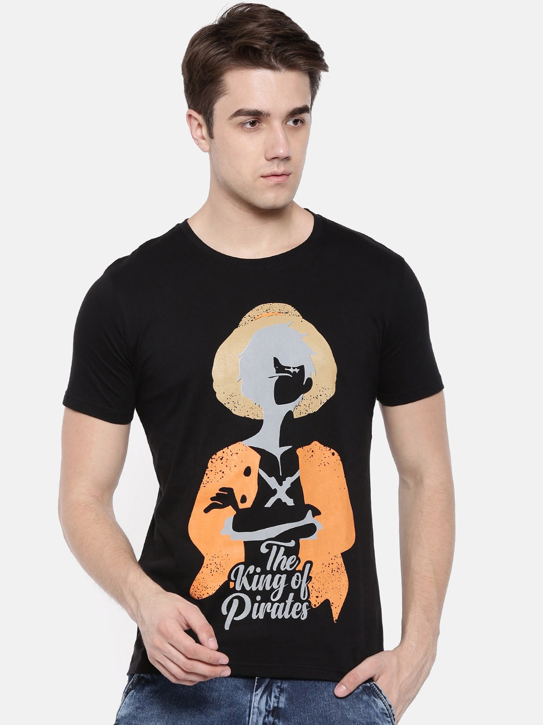 

Bushirt Men Black Printed Round Neck Pure Cotton T-shirt