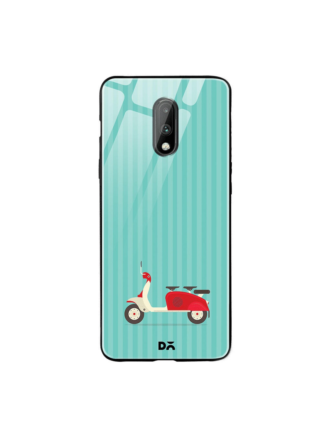 

DailyObjects Teal Green & Red 3 To Go Scooter Striped OnePlus 7 Glass Case