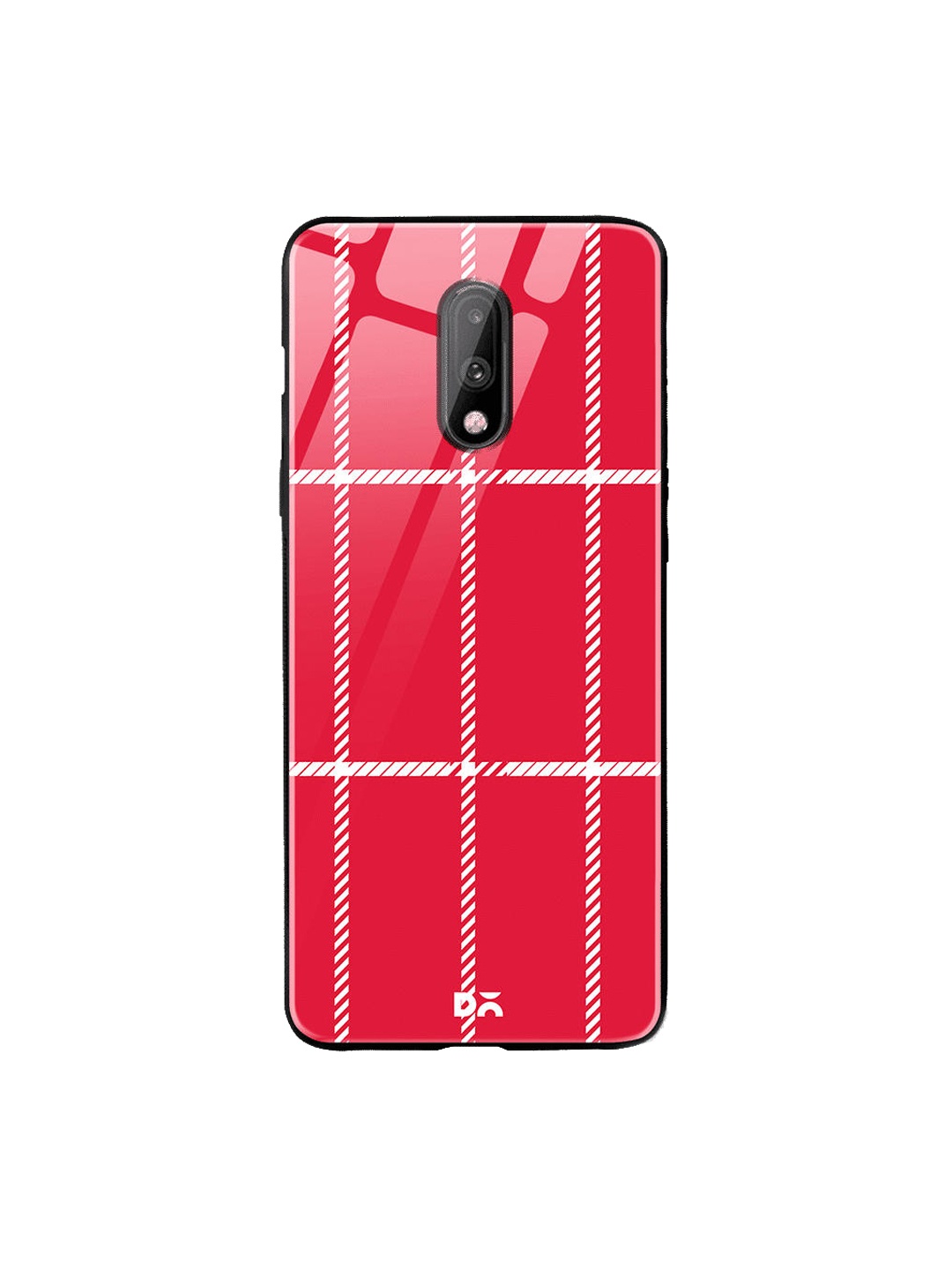 DailyObjects Red & White Rose Rope Checks OnePlus 7 Glass Case