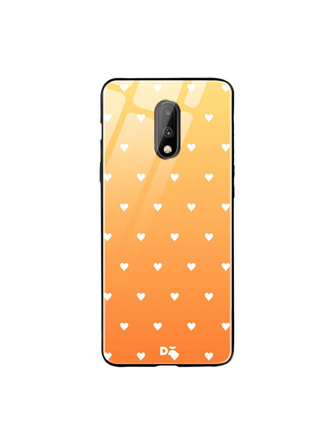 DailyObjects Mustard Yellow & White Summer Hearts OnePlus 7 Glass Case