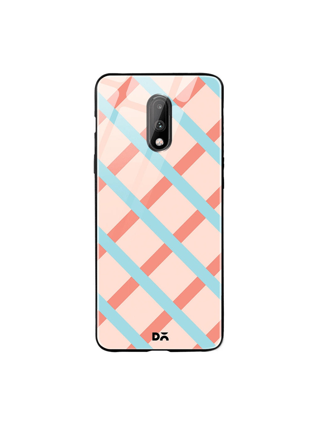

DailyObjects Peach-Coloured & Blue Pastel Peach Diagonal Checks OnePlus 7 Glass Case