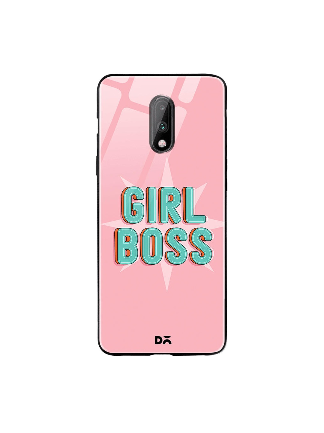 

DailyObjects Pink & Teal Green Girl Boss Star Printed OnePlus 7 Glass Case