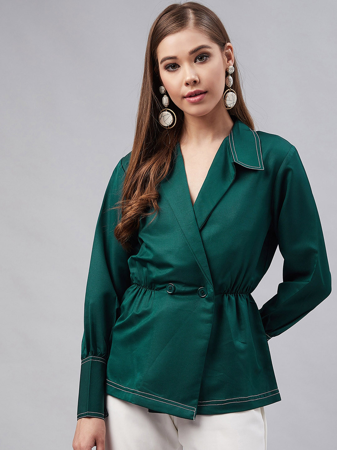 

Marie Claire Women Green Solid Wrap Top