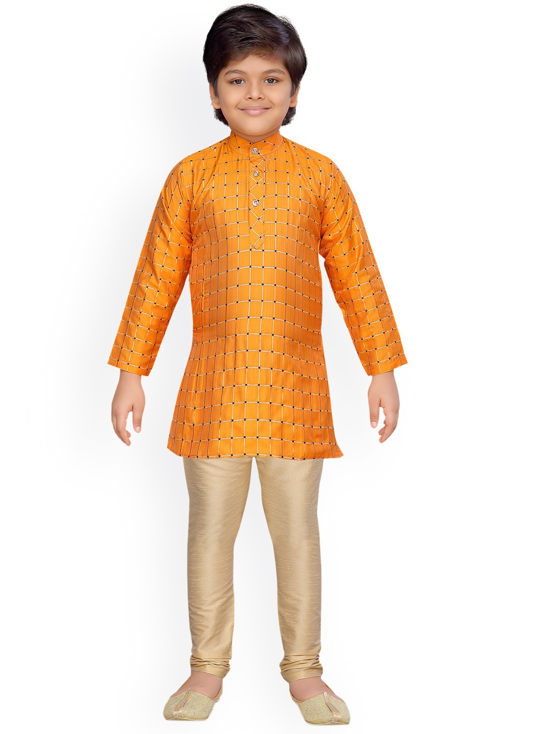 

Aj DEZInES Boys Yellow & Beige Printed Kurta with Pyjamas