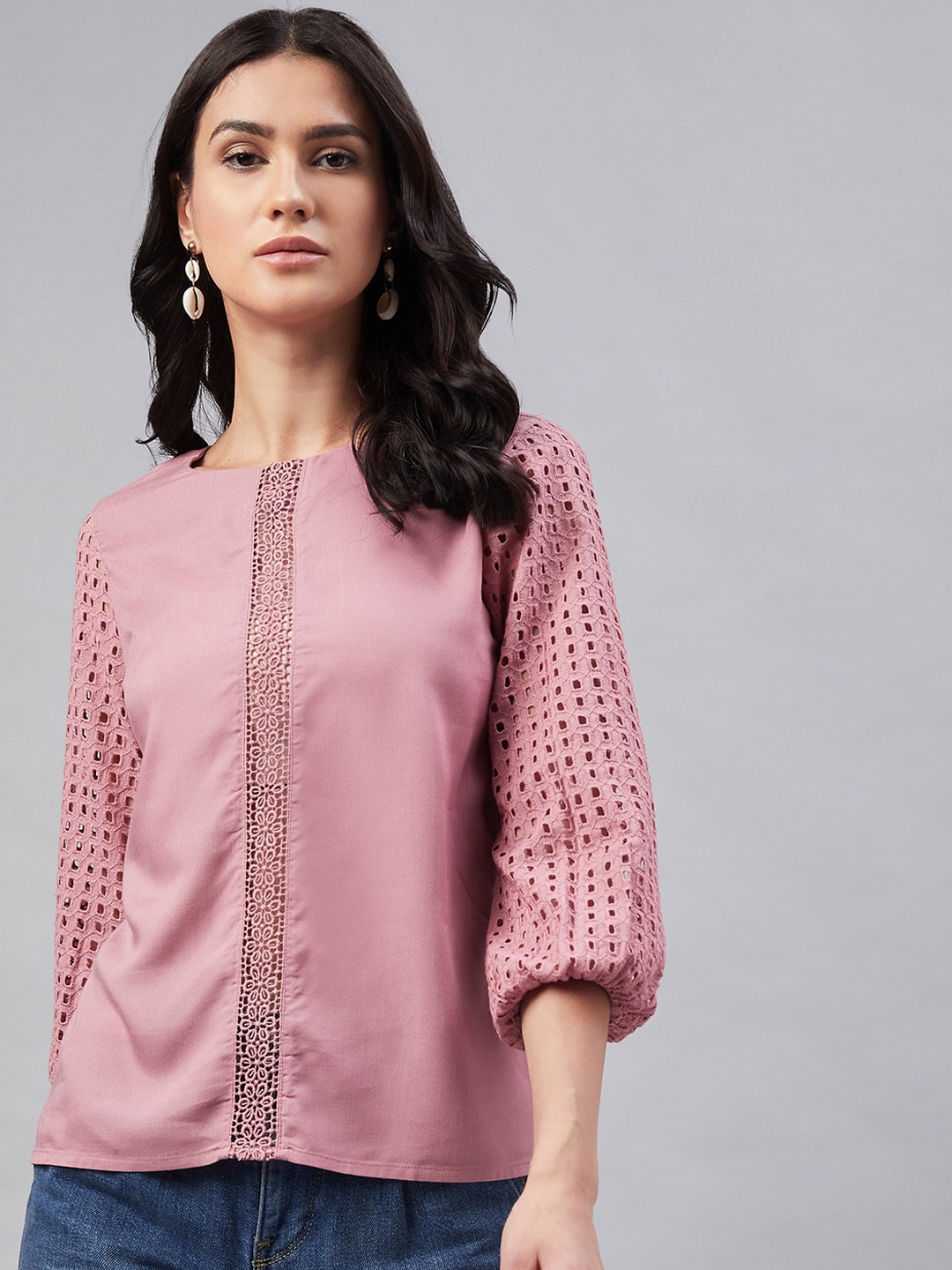 

Marie Claire Women Pink Self Design Pure Cotton Top