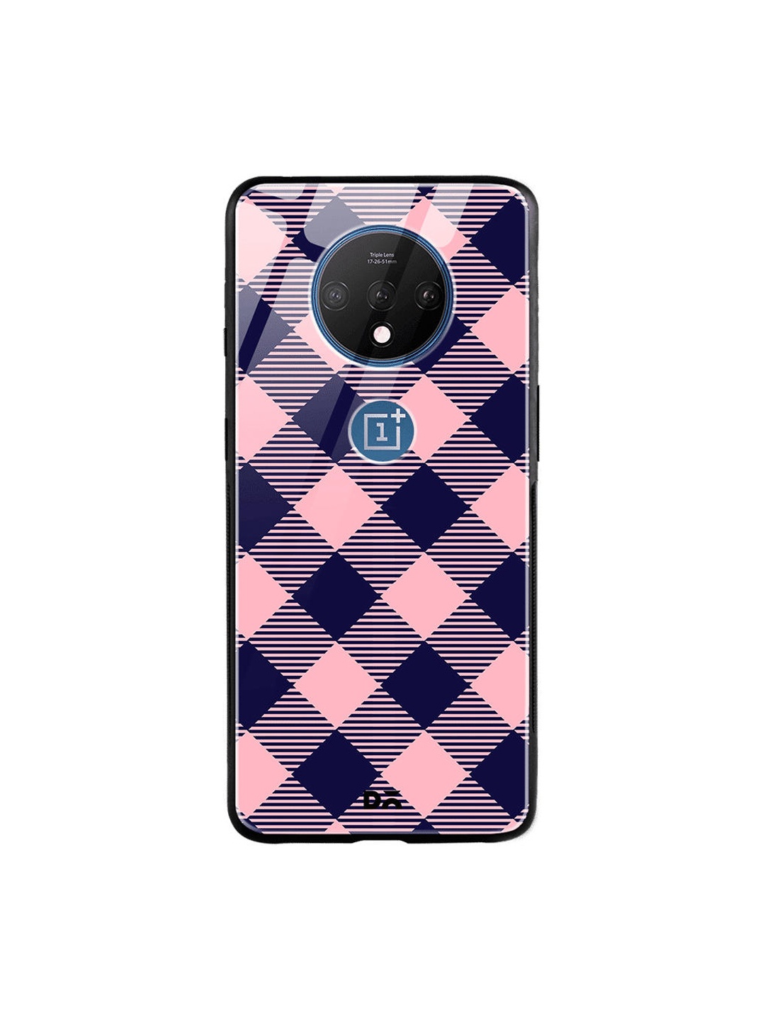

DailyObjects Pink & Blue Small Static Bubblrgum Checks OnePlus 7T Glass Case