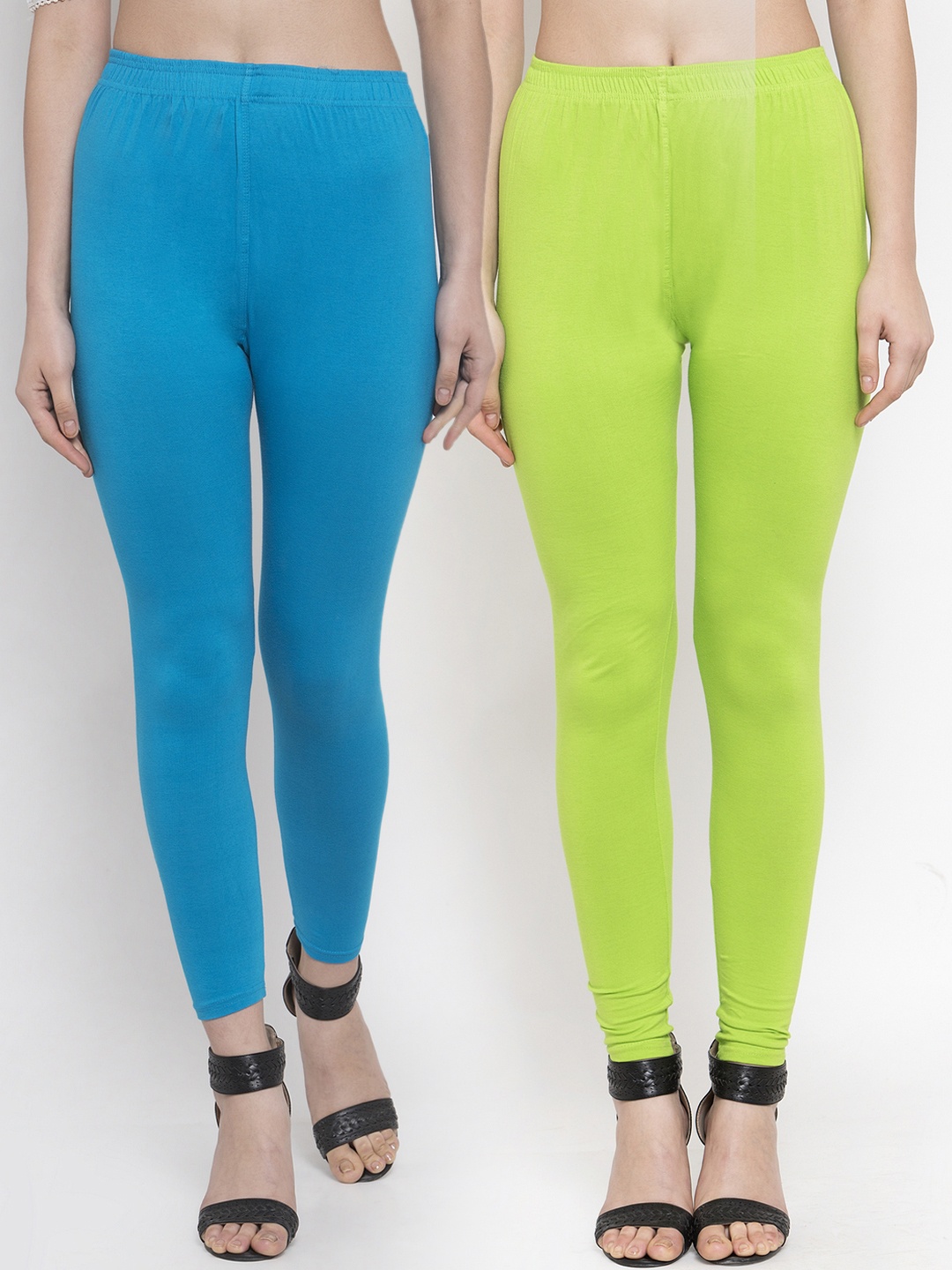 

TAG 7 Women Pack Of 2 Solid Ankle-Length Leggings, Lime green
