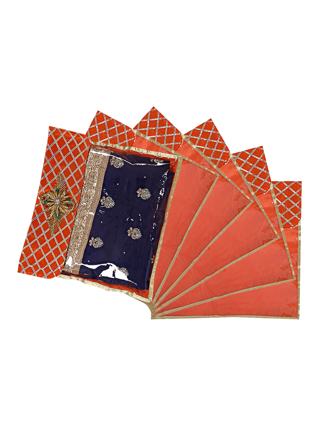 

Kuber Industries Set Of 6 Orange & Gold-Coloured Embellished Saree Organizers