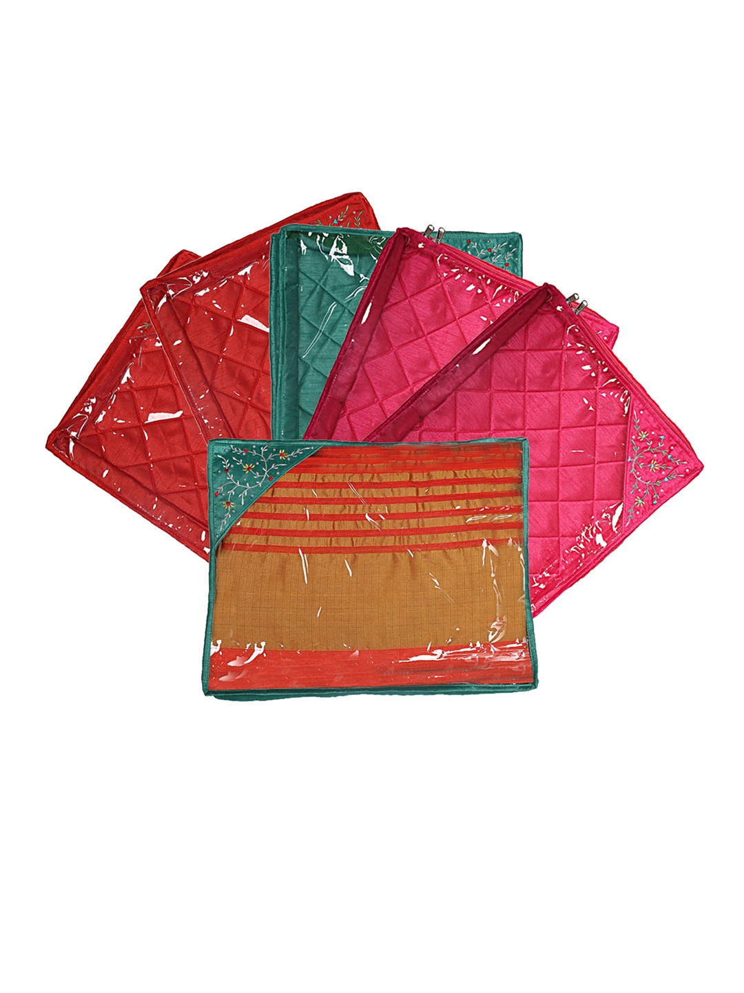 

Kuber Industries Set Of 6 Solid Single Packing Saree Cover Organizer, Red
