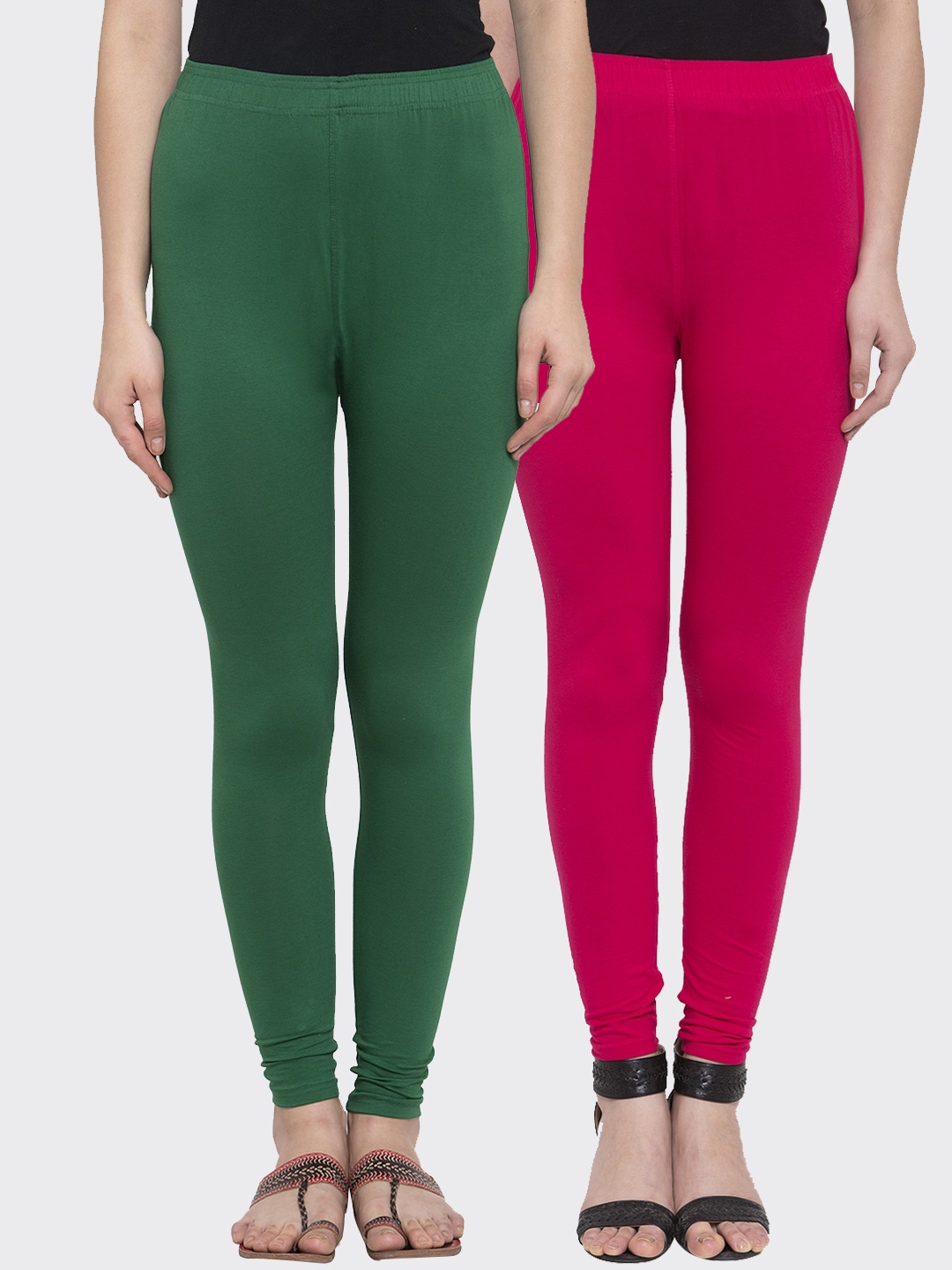 

TAG 7 Women Pack Of 2 Solid Ankle-Length Leggings, Green