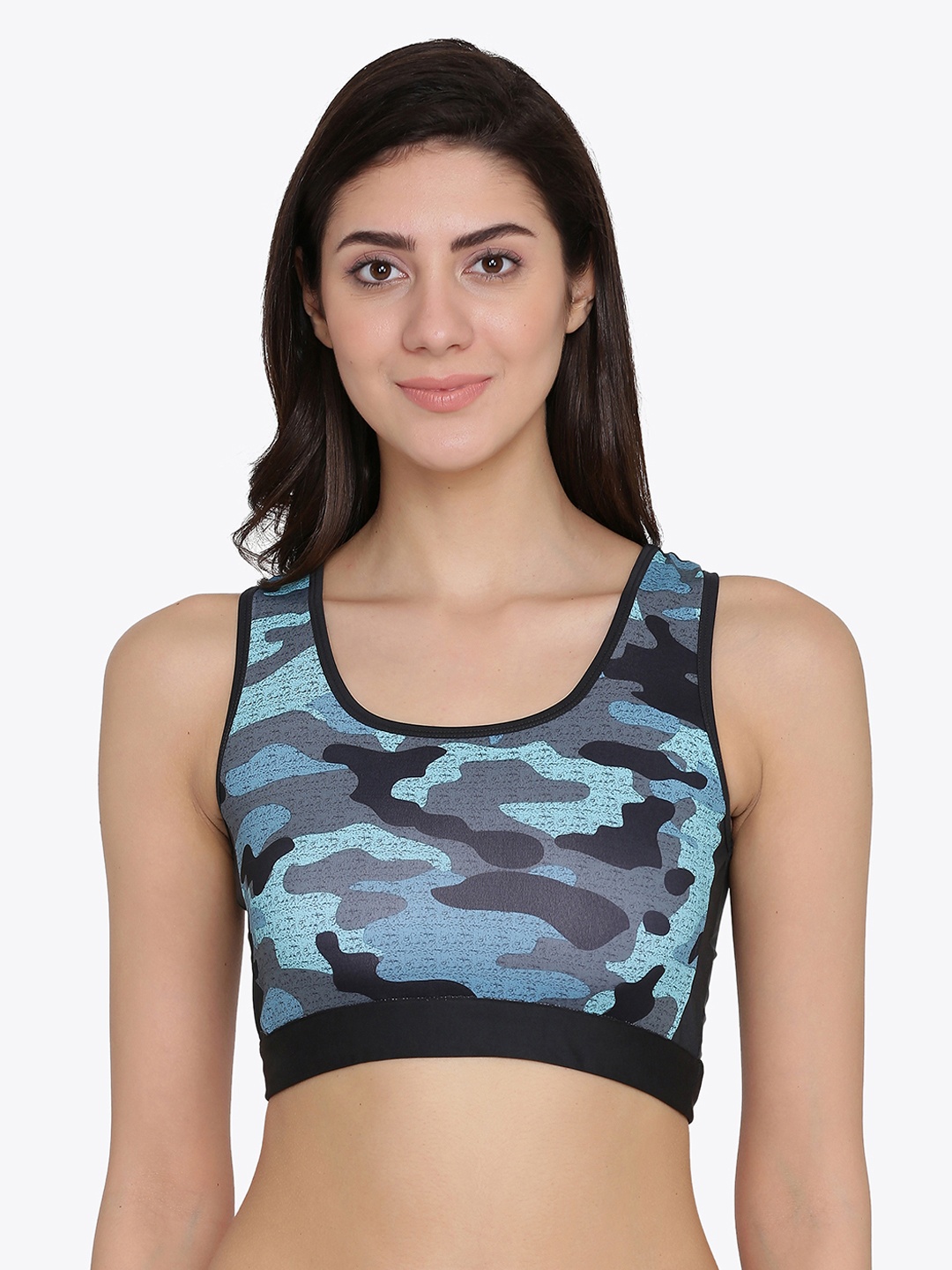 

Clovia Grey & Blue Printed Non-Wired Lightly Padded Sports Bra BR2069P05XXL