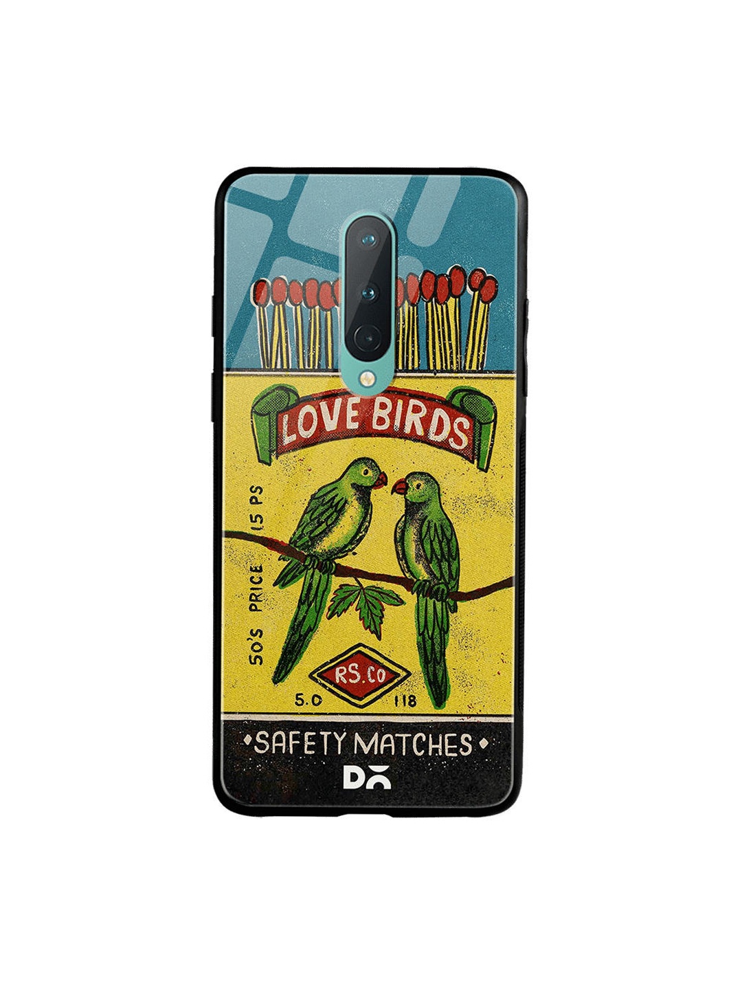 

DailyObjects Blue & Yellow Love Birds Matchbox OnePlus 8 Glass Case