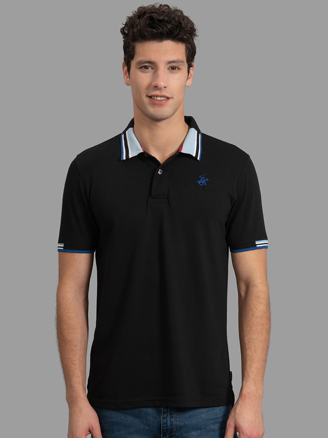 Beverly Hills Polo Club Men Black Solid Polo Collar T-shirt
