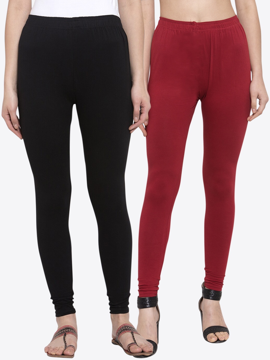 

TAG 7 Women Pack Of 2 Solid Churidar-Length Leggings, Black