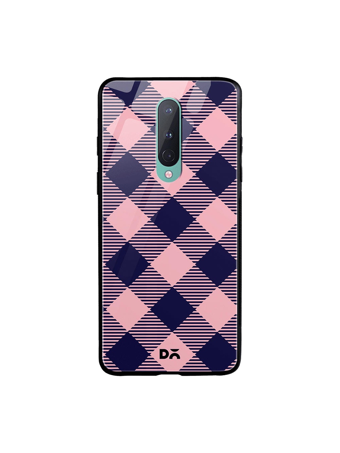 

DailyObjects Pink & Blue Small Static Bubblrgum Checks OnePlus 8 Glass Case