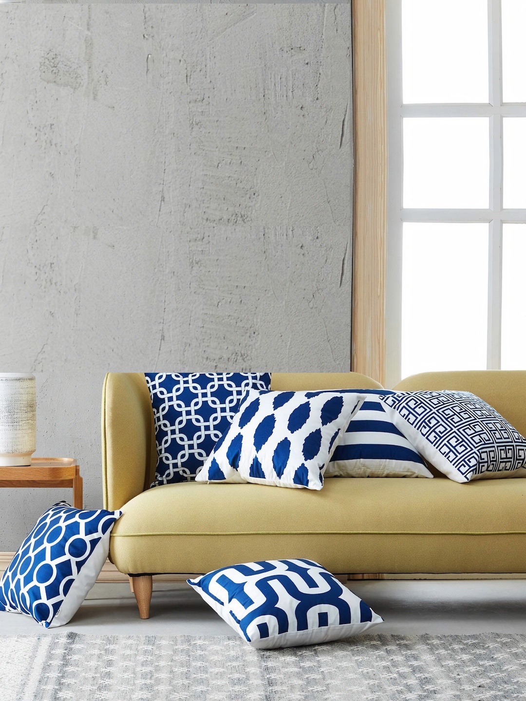 

MODERN HOMES Navy Blue & White Set of 6 Geometric Square Cushion Covers